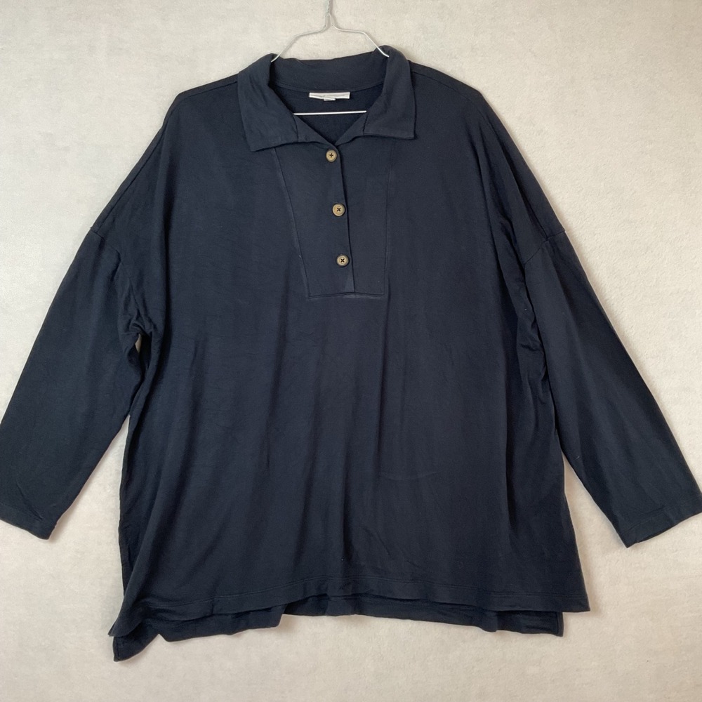 J. Jill Pure Jill Tranquility Fleece Pullover Knit Top Black Plus 3X Long Sleeve